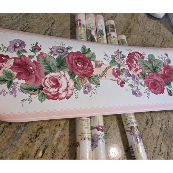 Lot of 9 Mario Buatta Floral Wallpaper Border Vintage Pink Red Purple
